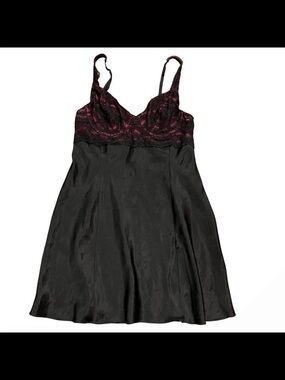 Victoria’s Secret L Black Satin Lace Underwire Babydoll Slip Y2K